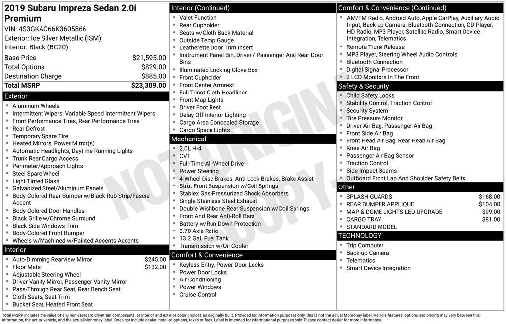 2019 Subaru Impreza 2.0i Premium
