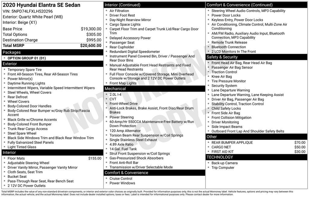 2020 Hyundai Elantra SE