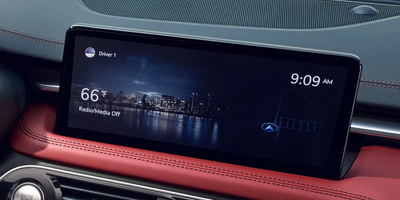 A close-up of the car's central display screen